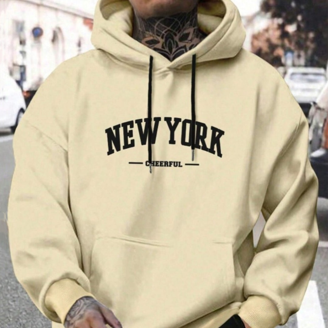 Casual Oversized Mens Hoodie - Pullover Polyester, Urban
