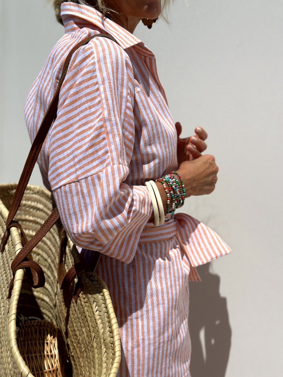 Classic Striped Women's Dress with Lace Trim, Elegant Summer Dress for Versatile Styling-1