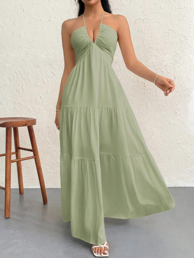 Sleeveless Long Summer Dress, Summer 2026 Trend, Vacation Ready – Backless Halter Suspender Maxi Dress