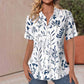 Floral Print Women's Blouse with Short Sleeves, Lightweight Plus Size Summer Top in Cotton-Polyester Blend-1