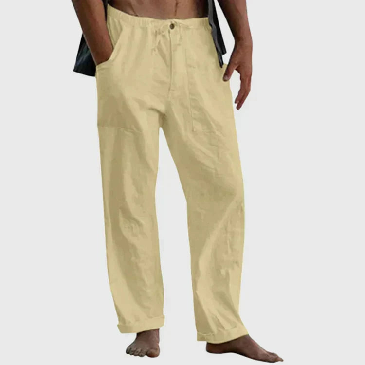 Variant image for White Linen Pants for Women with Adjustable Waist Cord, Relaxed Fit Summer Trousers-57