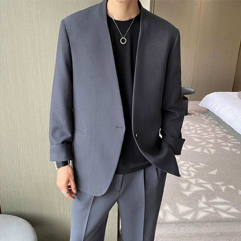 relaxed fit, Korean style, wool blend, for smart casual – Light men's suit set