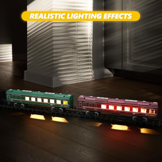 Train Kit with Lights & Sounds - Interactive Locomotive Toy for Kids Battery-Powered Motor-Driven Steam