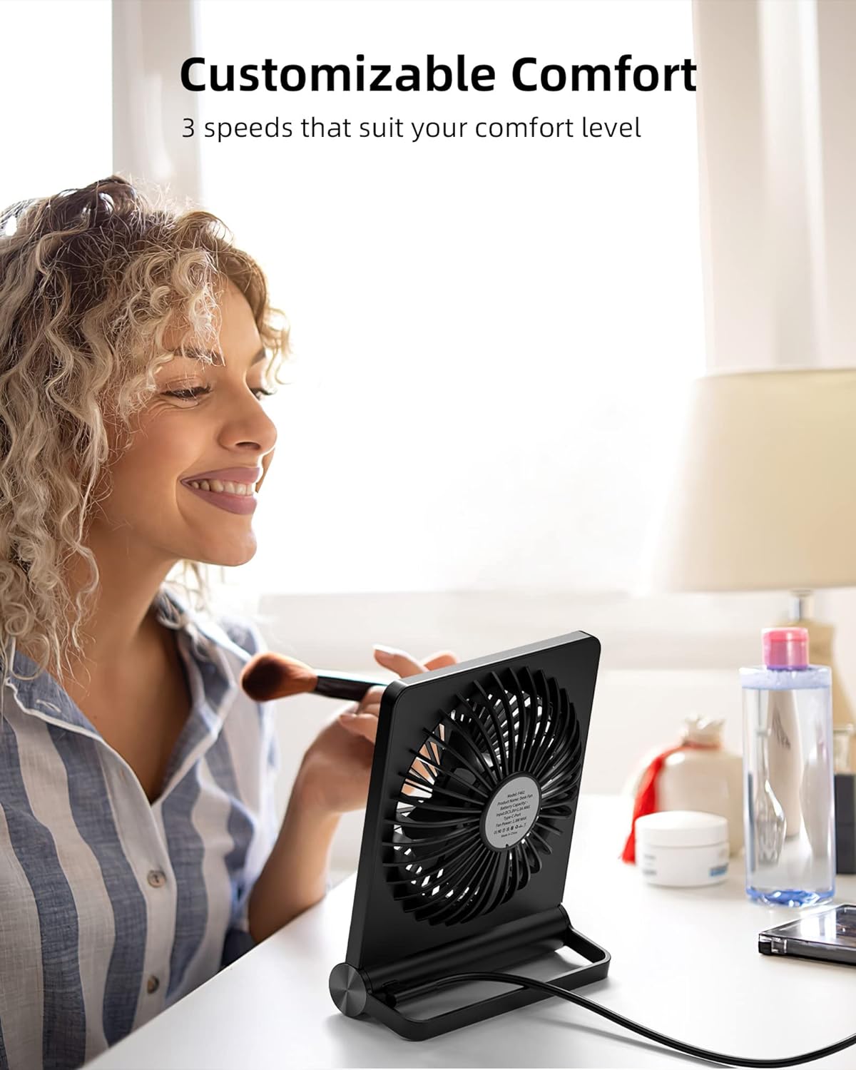 Desk Fan Ultra Quiet USB C Powered Travel-Friendly 220 Degree Pivot Space Saving Personal Cooling Fall 2025 Gift