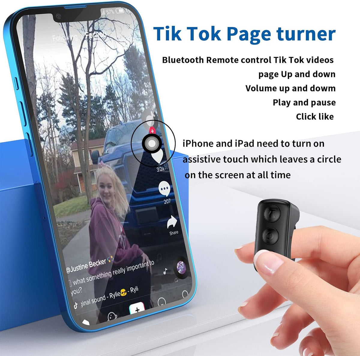 Wearable Bluetooth Clicker for Scrolling and Play/Pause, 14-Hour Battery Life, Fall 2025 – TikTok Ring Remote Control