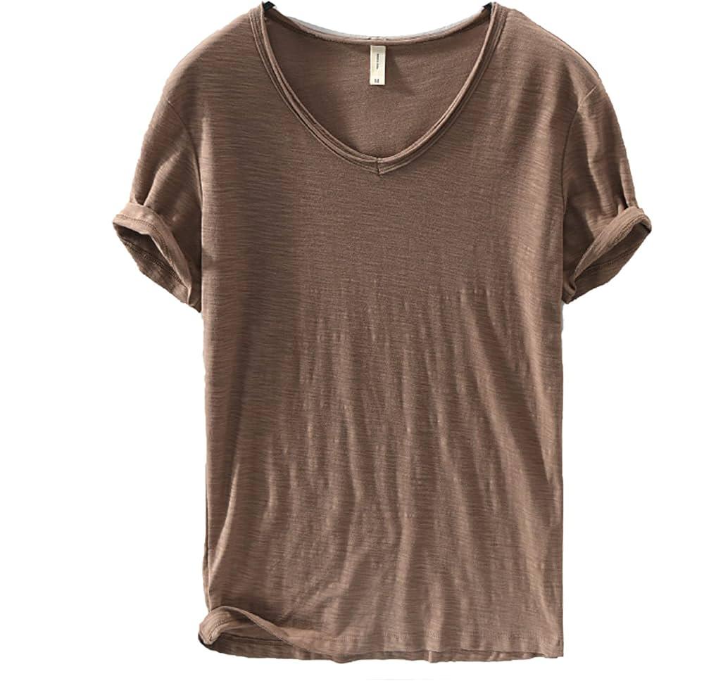 Variant image for Men's V-Neck Linen Cotton Shirt, Lightweight Short Sleeve Slim-Fit Casual Top for Summer-21