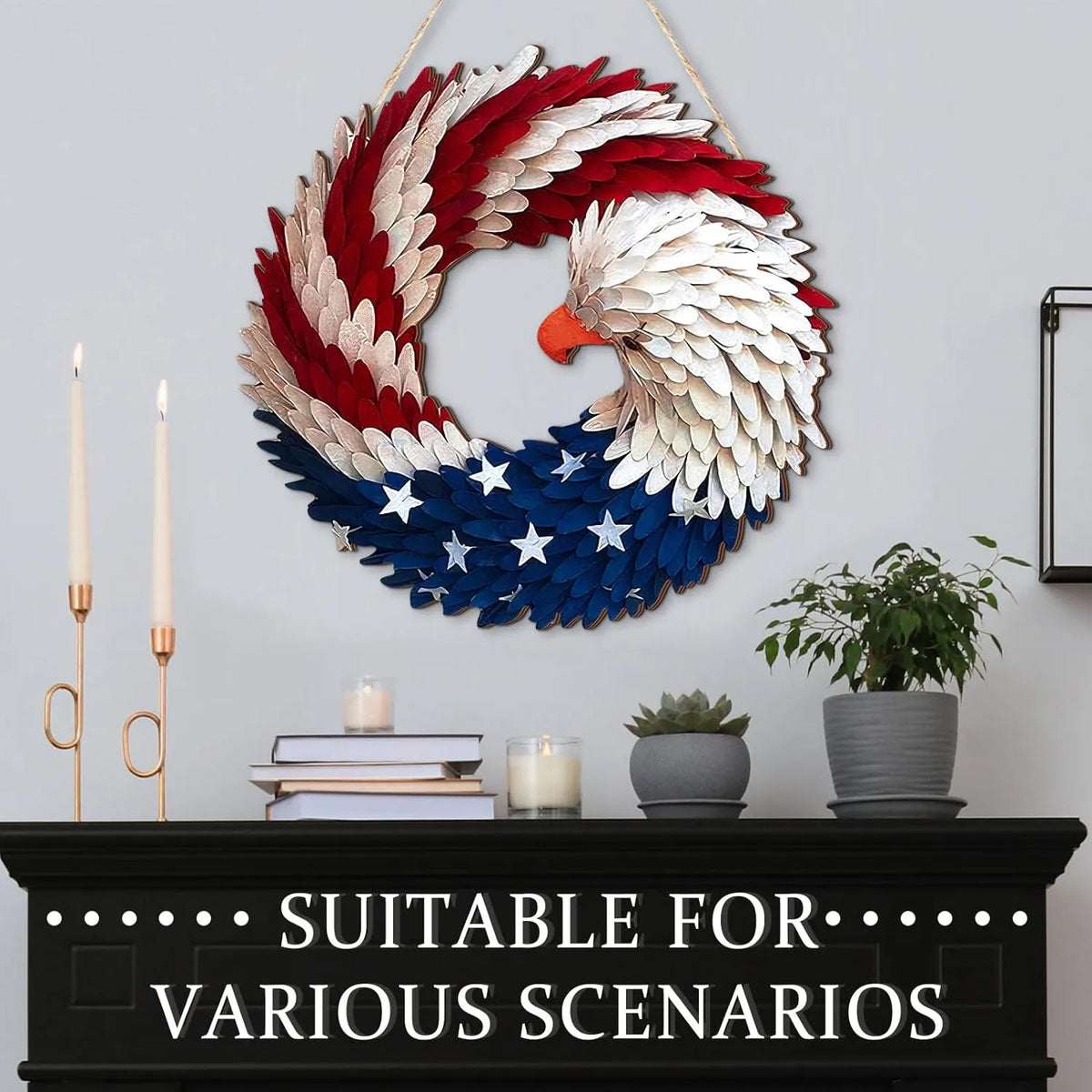 Patriotic Wreath 12 Inch Eagle Door Decor Independence Day And Easter Themed Organic Wood Finish Gift Idea