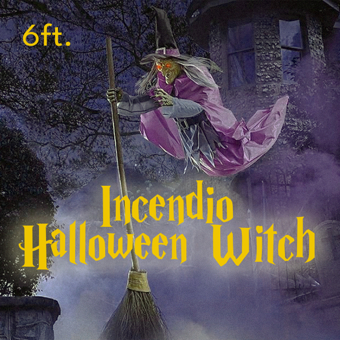 Scary Outdoor Prop with Floating Effect, Simple Setup – 6-Foot Flying Witch Halloween Yard Decoration