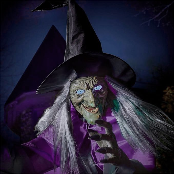 Scary Outdoor Prop with Floating Effect, Simple Setup – 6-Foot Flying Witch Halloween Yard Decoration