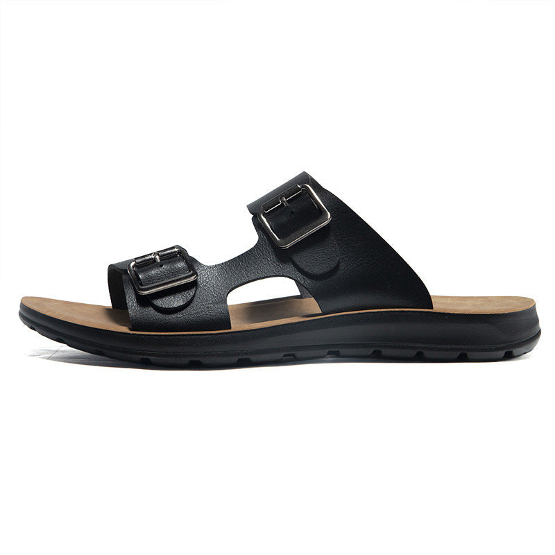 men's Non-slip sandals - double-buckle, PU leather, beach-ready footwear for everyday wear