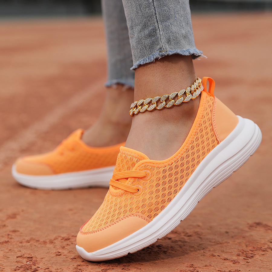 Light Breathable Women’s Lace-Up Sneakers - Low-Profile Round-Toe, Mesh Upper, For Regular Wear