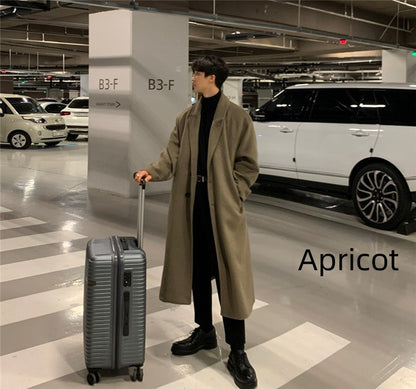 Men's Warm Trench Coat - Single-Breasted, Wool, Winter