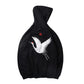 relaxed Oversized hoodie - embroidered crane, cotton blend