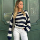 Cozy Oversized Women’s Pullover Sweater - Striped Knit