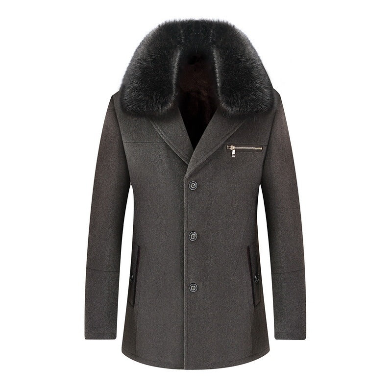 Warm Timeless Men's Coat - Single-Breasted, Polyester