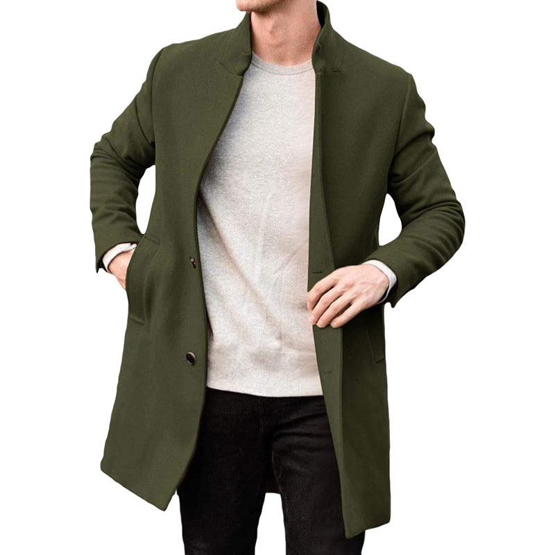 Timeless Warm Men's Wool Coat - Stand Collar, Mid Thigh