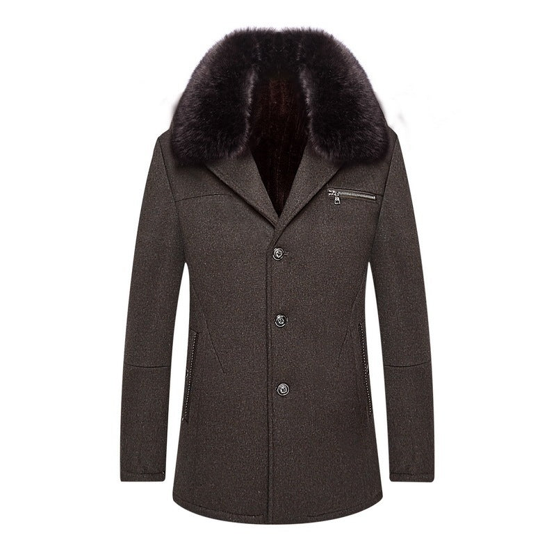 Warm Timeless Men's Coat - Single-Breasted, Polyester
