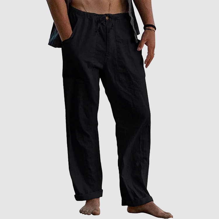 Variant image for White Linen Pants for Women with Adjustable Waist Cord, Relaxed Fit Summer Trousers-15