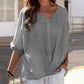women's Breathable top - V-neck, short sleeve, relaxed fit, cotton-linen blend, casual wear