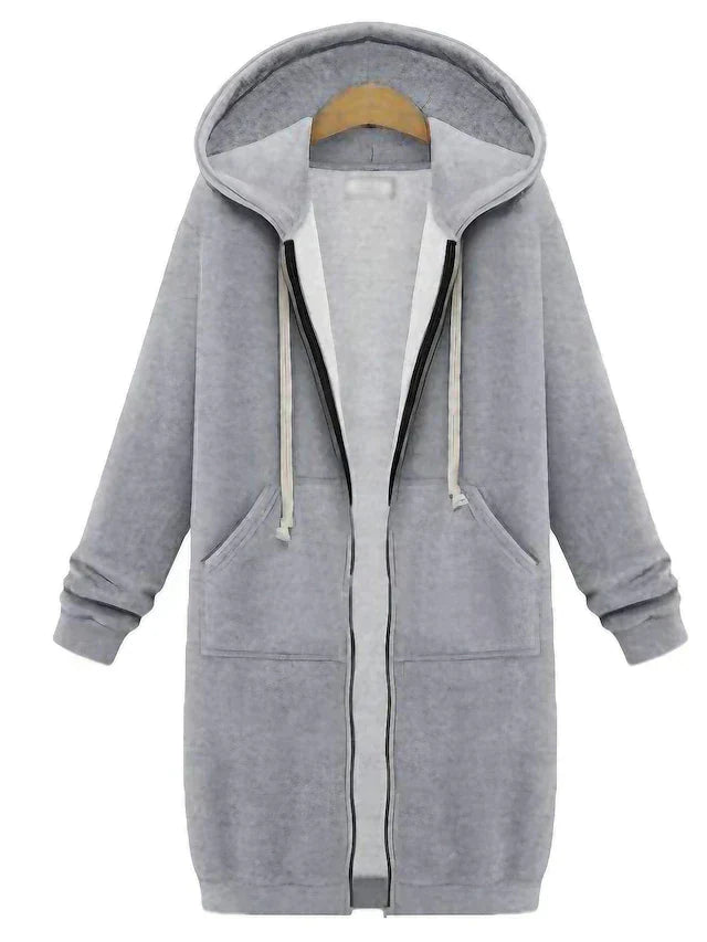 Cozy Warm Women’s Zip-Up Hoodie - Longline, For Cold Days