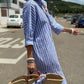 Classic Striped Women's Dress with Lace Trim, Elegant Summer Dress for Versatile Styling-6