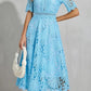 Plush Women's Dress - Lace, Cinched Waist, Short Sleeves, Timeless A-Line Silhouette, 100% Polyester, For Occasions