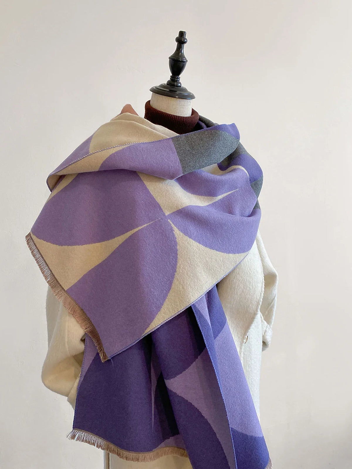 Oversized Womens Scarf - Reversible Patterned Cashmere