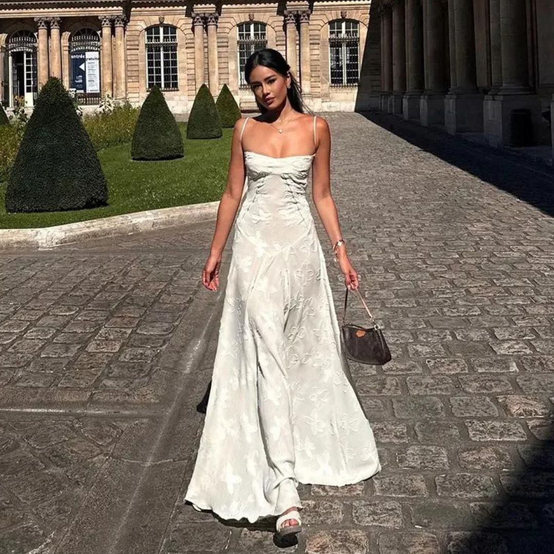 Variant image for Long Floral Jacquard Bustier Dress for Women - Elegant Wedding Guest Dress and Formal Cocktail Dress-1