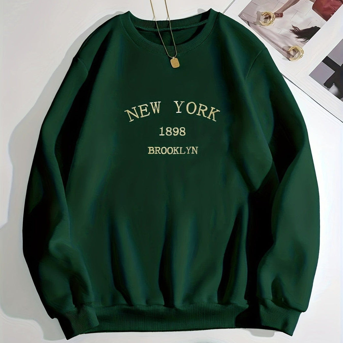 Crewneck Oversized Sweatshirt - Pullover Polyester, Casual