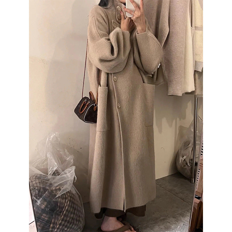 Cozy Warm Womens Wool Midlength Overcoat - Turtleneck Knit