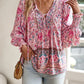 Summer Floral Blouse for Women, Lightweight Cotton Top with Adjustable Fit and Boho Design, Perfect for Casual Outings-1