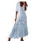 Light Women's Dress - Bohemian Print, V-Neck, Long Sleeves, Mid Waist, Casual Regular Wear