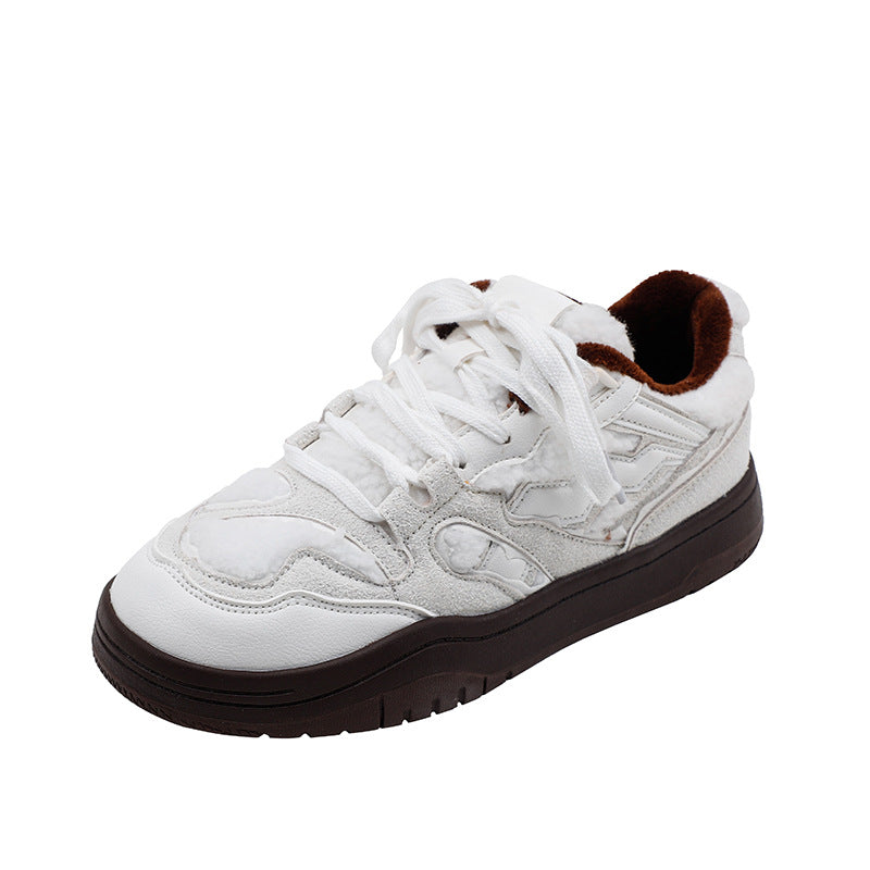 Light women's sneakers - casual campus mid-cut, suede, lamb cashmere lining for daily wear