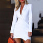 women's Fitted blazer dress - polished wrap-front, knee-length, rabbit hair, for office