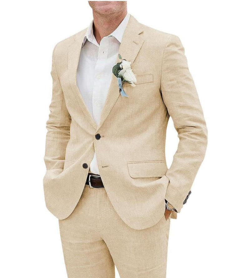 Light men's two-piece suit - slim fit, linen blend, for business banquets and events