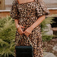 Leopard Print Maxi Dress with Puff Sleeves, Gathered Design, Long Dress for Women, Casual Chic Style-2