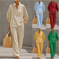 Light Women's Suit Kit - Stand-Collar Pullover Top, Balloon Sleeves, Straight-Leg Trousers, Polyester, For Office