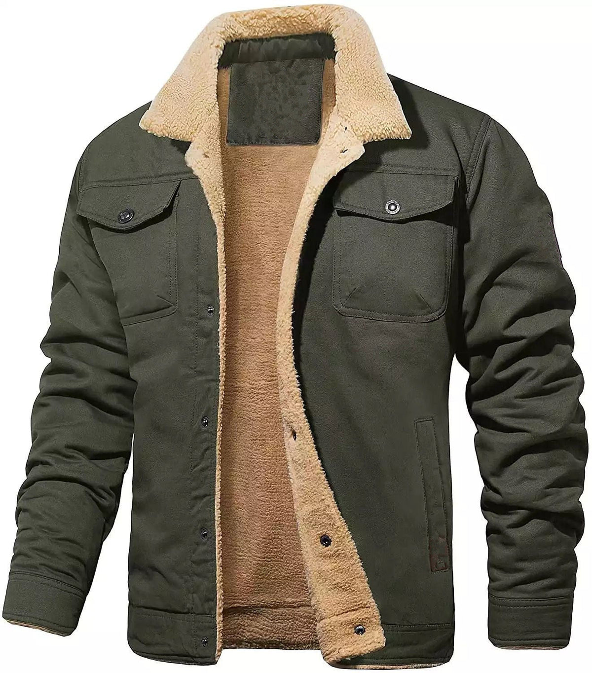 Warm Sturdy Men's Jacket - Trucker Cut, Sherpa Lined Cotton Canvas, For Fall And Winter