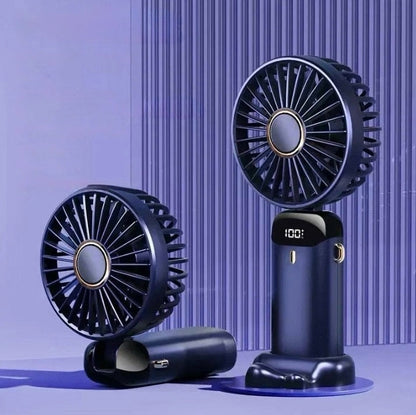 Hand-Held Mini Fan 3000mAh Travel-Friendly USB Battery-Powered Desk Fan 5 Speed Neck Hanging Outdoor Display Screen