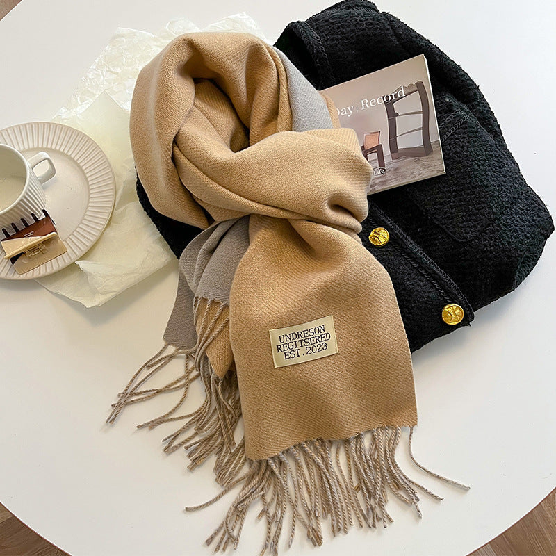 Women Warm Scarf - Reversible Fringed Cashmere Winter