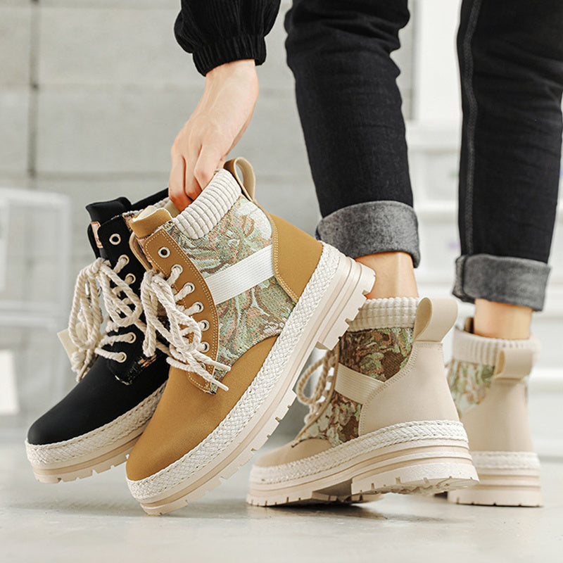 Men's Warm High-Top Boots - Lace-Up Leather Fabric, Winter