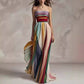 Light Women's Maxi Dress - Tube-Top Flowy Printed Stripe, Polyester Crepe, for Summer Vacation