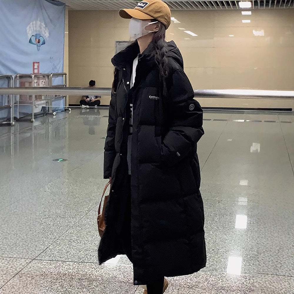 Women Insulating Long Puffer Coat - Relaxed Cotton Winter