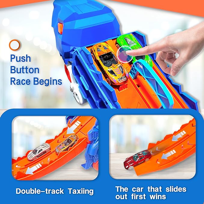 Folding Dinosaur Transporter Car Kit - 2 Die-Cast Cars for Competitive Play & Simple Storage