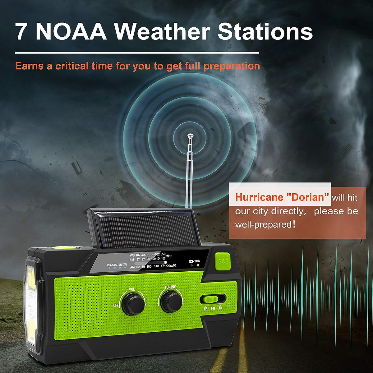 Weather Emergency Radio Solar Powered Hand Crank NOAA Alerts AM FM USB Fall 2025 Ready Backup Power For Storms