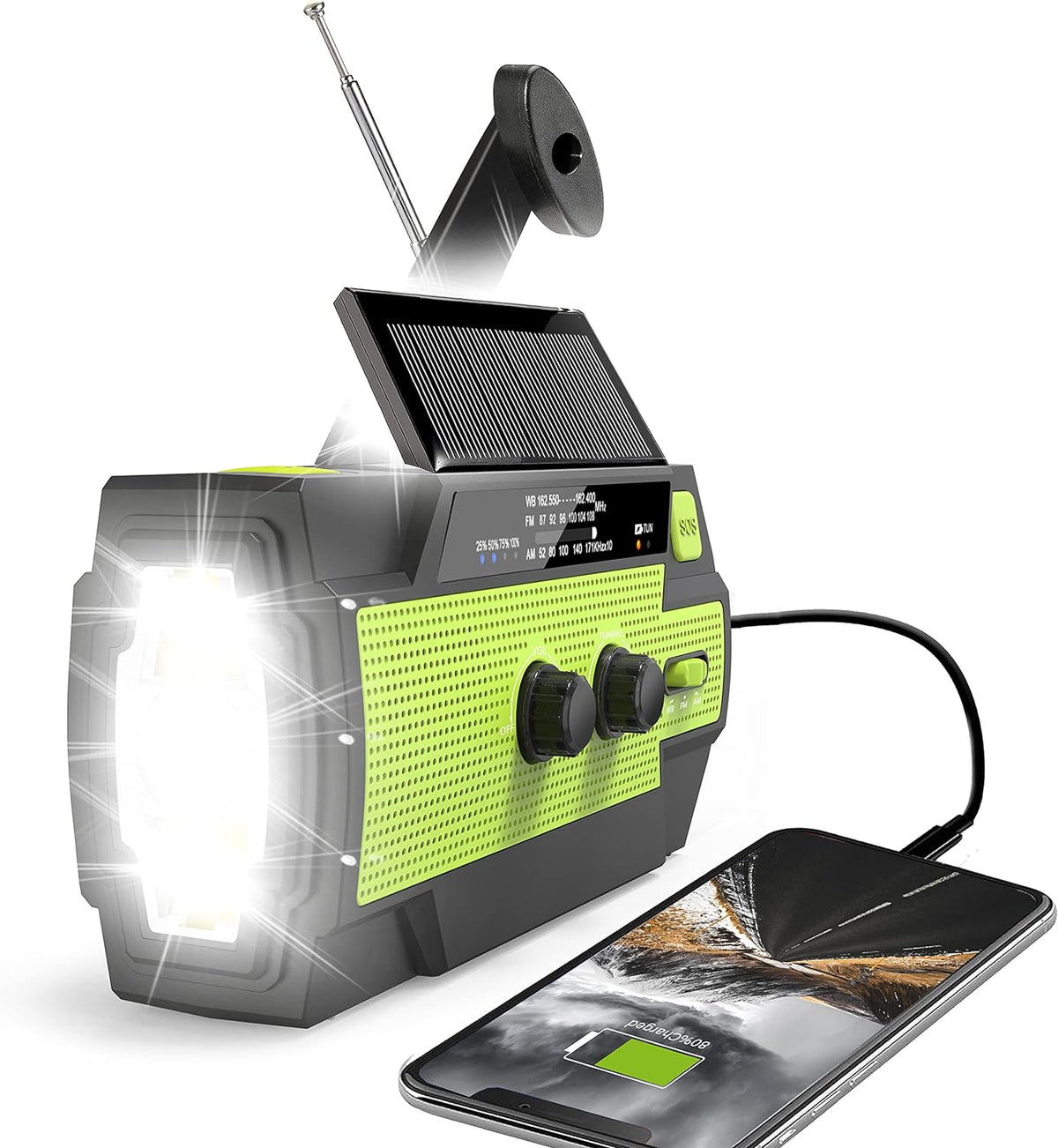 Weather Emergency Radio Solar Powered Hand Crank NOAA Alerts AM FM USB Fall 2025 Ready Backup Power For Storms