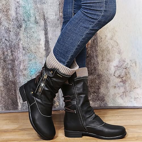 Cozy Warm Women's Mid Calf Winter Boots- Leather, For Winter