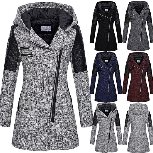 Women's Warm Winter Coat - Asymmetric Zip, Cotton Blend