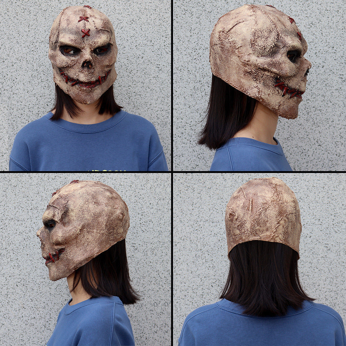 Latex Stitched Horror Mask Brown Halloween 2025 Cosplay
