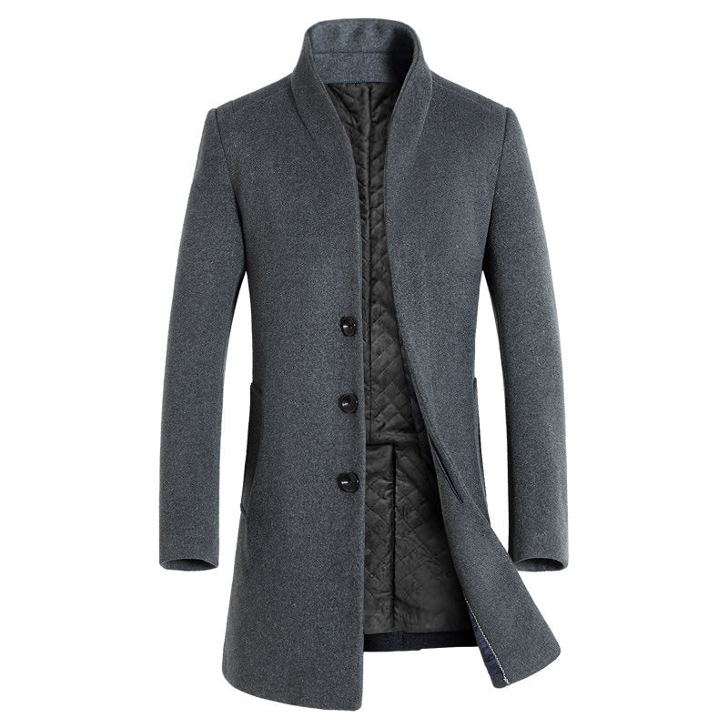 Tailored Warm Mens Wool Coat - Single Breasted Thigh, Winter